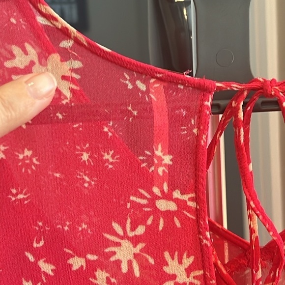 Free People Wallflower Floral Print Sheer lined Midi Dress, Raspberry Combo, XS - Picture 14 of 14